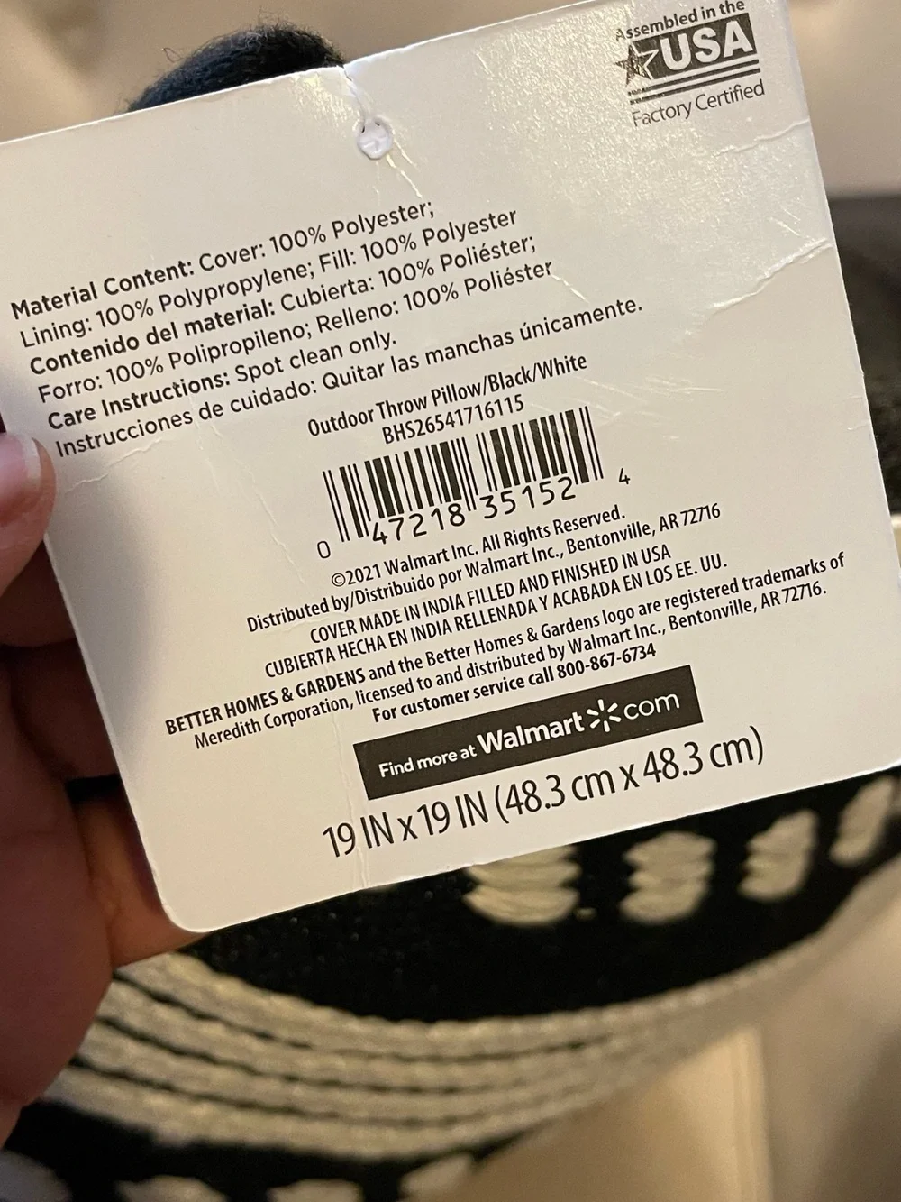 NWT Better Homes & Gardens Black White Textured Outdoor Throw Pillow 19x19